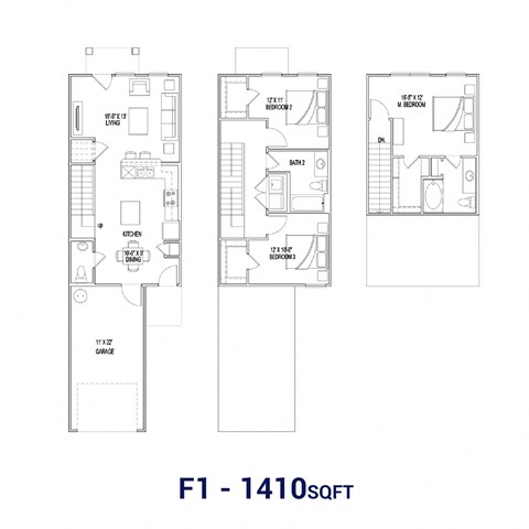 Floor plan for 3 beds, 2.5 baths, 1404 sqft